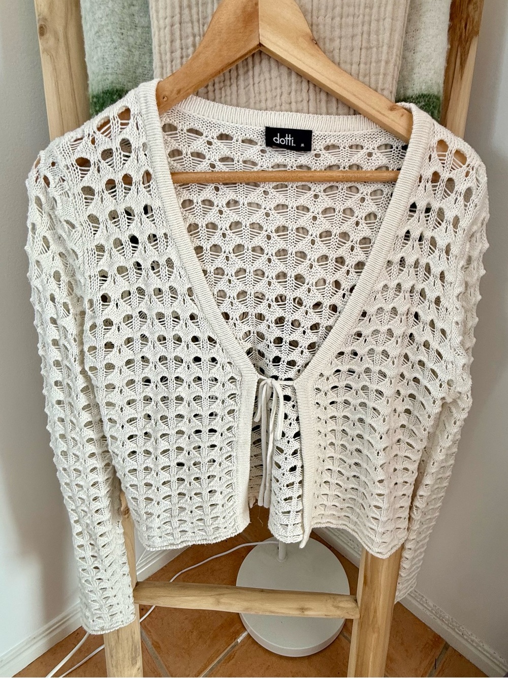dotti White Crochet Tie-Front Sweater Cardigan